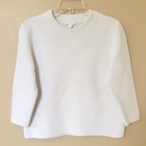 COS Womens White Neutral Chunky Knit 3/4 Sleeve Cotton Sweater - Size Large
